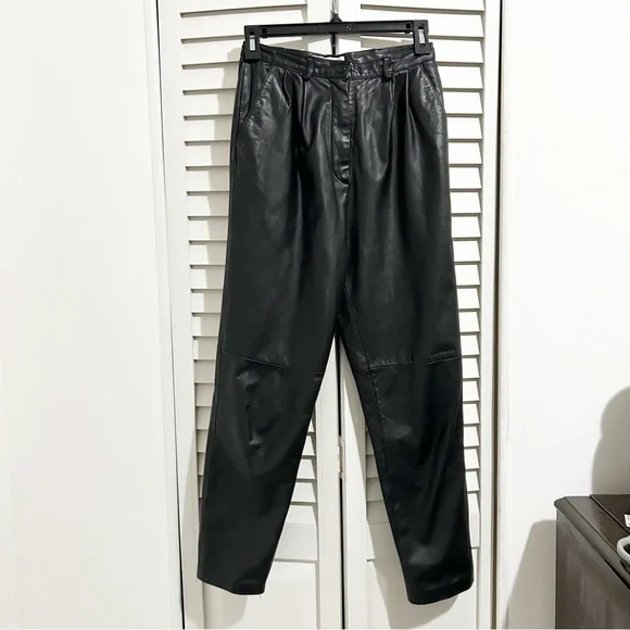 Vintage 100% Black Leather Lord & Taylor High Rise Tapered Pants - Picture 1 of 8
